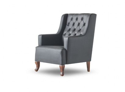 Chesterfield Sessel Schwarz 1-Sitzer Lehnsessel Leder Knöpfe Weich Holz