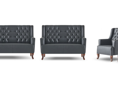 Komplett Sofa-Set 3-Sitzer 2-Sitzer Sessel Chesterfield Schwarz Lehnsessel