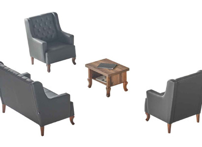 Chesterfield Vielseitig Sofa-Set 3-Sitzer Sessel Braun Couchtisch Schwarz