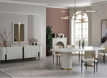 Esszimmer Set Esstisch 4xStühle Kommod mit spiegel Set Modern Essgruppe New