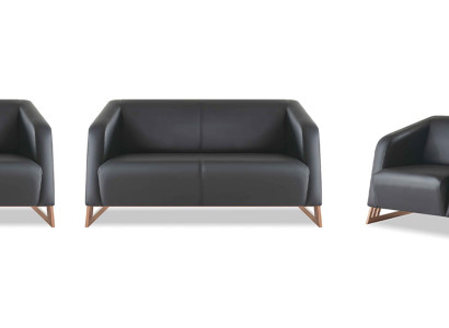 Komplett Sofa-Set 3-Sitzer Sessel Sitzmöbel Schwarz Ledersofas Weich