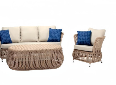 Robuste Sofa 3-Sitzer Garten Rattan Garnitur Edler Couchtisch Gartenmöbel Sessel
