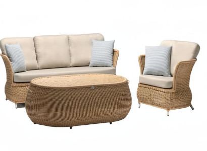 Robuste Sofa 3-Sitzer Garten Rattan Garnitur Edler Couchtisch Gartenmöbel Sessel