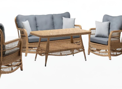 Robuste Garten Rattan Garnitur Couchtisch Gartenmöbel  2x Sessel Sofa 3-Sitzer