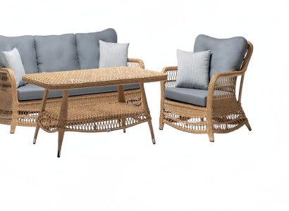 Robuste Garten Rattan Garnitur Couchtisch Gartenmöbel Grau Sessel Sofa 3 Sitzer