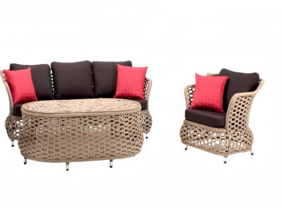 Gartenmöbel Sofa 3 Sitzer Sessel Robuste Garten Braun Garnitur Couchtisch