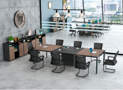 Komplettbüro Konferenztisch Schränke Bürotisch Schwarz Holz Büro 4tlg