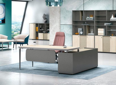 Komplettbüro Arbeitszimmermöbel Arbeitstisch Büroschrank Grau Holz Set