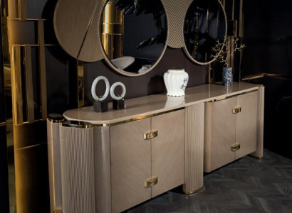 Sideboard mit Spiegel Wohnzimmer Einfarbig Möbel Luxus Design Einrichtung metall