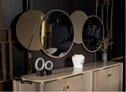 Spiegel Wohnzimmer Einfarbig Möbel Luxus Design Einrichtung metall Beige Holz