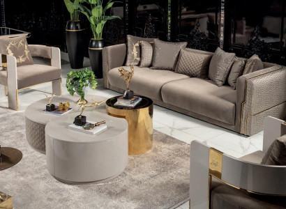 Set 4tlg Sofa 3 Sitzer Sessel Couchtisch Wohnzimmer Design Moderne Stoff Luxus