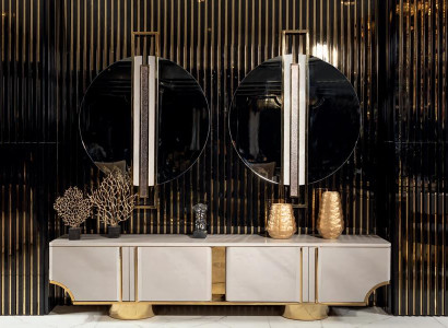 Sideboard mit Spiegel Möbel Wohnzimmer Einfarbig Luxus Design Einrichtung Holz