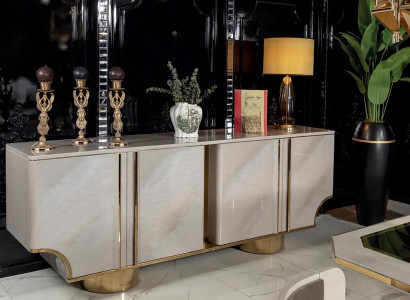 Lowboard Wohnzimmer Mit Türen Freistehend JV Möbel Beige Holz Edelstahl Modern