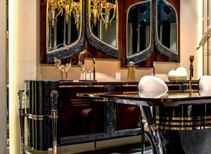 Sideboard mit Spiegel Möbel Wohnzimmer Einfarbig Luxus Design Einrichtung Holz