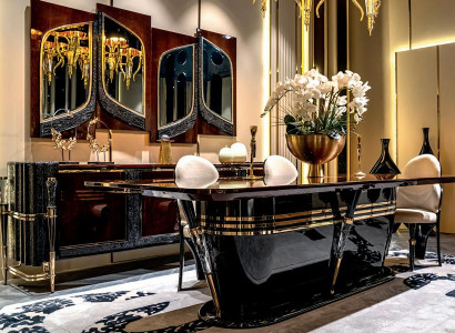 Esszimmer Set 3tlg Esstisch Sideboard mit Spiegel Moderne Möbel Luxus Einfarbig
