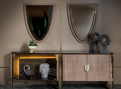 Sideboard mit Spiegel Möbel Wohnzimmer Einfarbig Luxus Design Einrichtung Holz