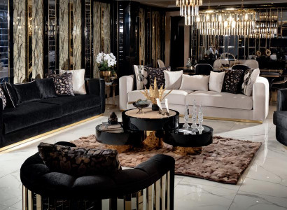 Set 4tlg Sofa Sessel Couchtisch Wohnzimmer Luxus Schwarz Einfarbig Polyester Neu