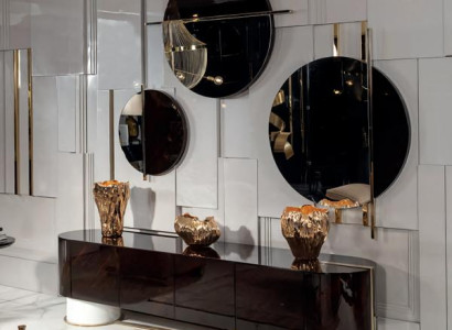 Sideboard  mit Spiegel Wohnzimmer Möbel Luxus Design Einrichtung Braun  Holz Neu