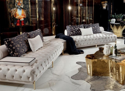 2tlg Esksofa Couchtisch Wohnzimmer Stoff Holz Modern Gold Luxus Hochwertige