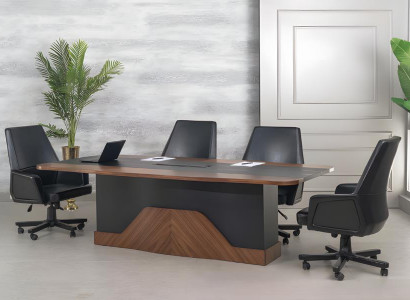 Schwarzer Konferenztisch Besprechungstisch mit Stühlen 250x120x75 cm