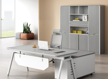 Grau Schreibtisch mit Schubladen, Versteckter Stauraum, 160x80x75 cm