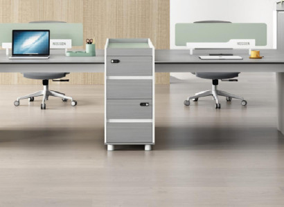 Grau Schreibtisch mit Schubladen, Versteckter Stauraum, 280x120x105 cm