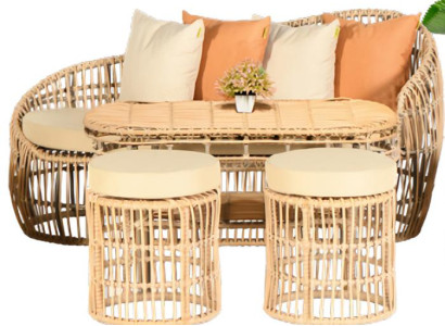 Gartenmöbel Sofagarnitur Sofa Couchtisch Sitzgruppen Veranda Hocker Modern 4tlg.