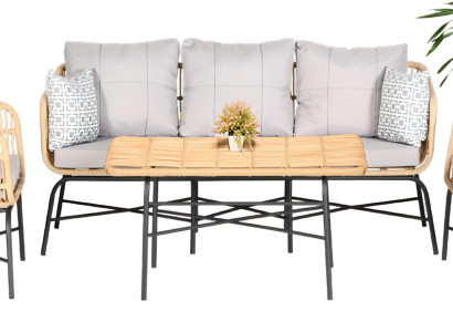 Set 4tlg GartenMöbel Sofagarnitur Tisch Sessel Veranda Sitzgruppen Esstisch Neu