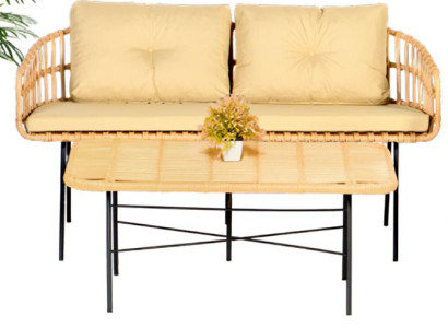 Sofa 2 Sitzer Couchtisch Garten Möbel Set Sofagarnitur Tisch Veranda Sitzgruppen