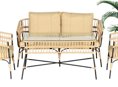 Moderne Beige Gartenmöbel Luxus Sofagarnitur Sofa 3 Sitzer Sessel Couchtisch Neu