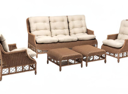 Robuste Garten Rattan Garnitur 2x Sessel Gartenmöbel 2x Hocker Sofa 3 Sitzer