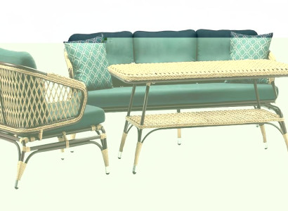 Moderne Gartenmöbel Luxus Sofagarnitur ofa 3 Sitzer Grün Sessel Couchtisch