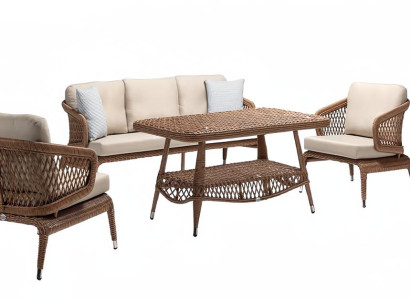 Moderne Gartenmöbel Luxus Sofagarnitur ofa 3 Sitzer 2x Sessel Couchtisch Braun