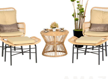 Set 5tlg Sessel Hocker Couchtisch Schaukelstuhl GartenMöbel Rattan Terrasse