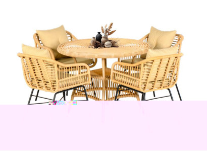 5 tlg. Hochwertiges Rattan Set Garten Möbel Essgruppe Esstisch Stühle Modern Lux