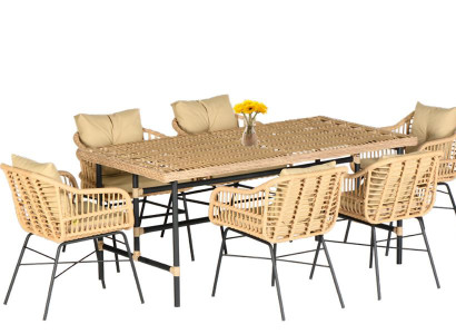 Hochwertiges Rattan Set Garten Möbel Essgruppe 7 tlg. Esstisch Stühle Modern Lux