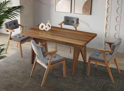Esszimmer Essgruppe Essecke Holztisch Esstisch Stühle Set 7tlg Braun