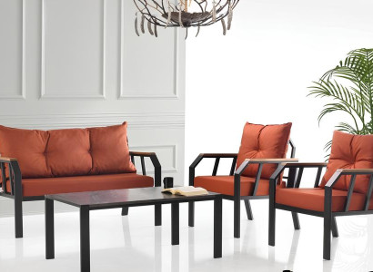 Sitzgruppe Sitzgruppe Gartenmöbel Sitz Orange Couchtisch Set 4tlg Sofa