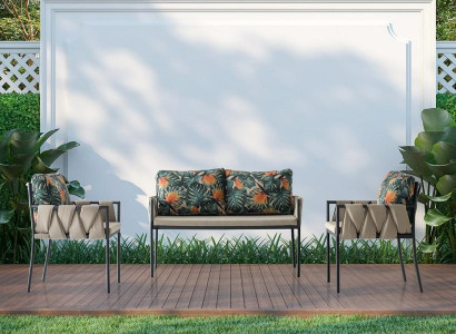 Sitzgruppe Sitzgruppe Sitzer Grün Set 3tlg Sofa Gartenmöbel Sessel