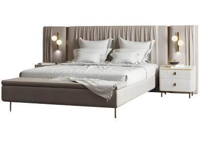 Luxus Schlafzimmer Set Doppelbett Schrank Beige Design Holz 8tlg Schrank