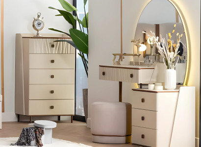 Gruppe Kommode Schminktisch Puff Schrank Konsole Holz Beige Frisiertisch