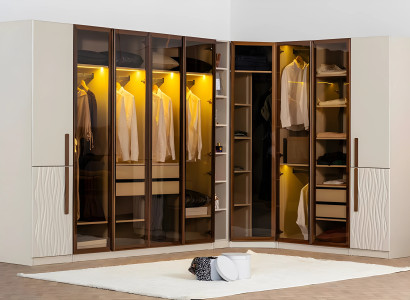 Garderobe Eckkleiderschrank Kleiderschrank Schrank Holz Beige Groß