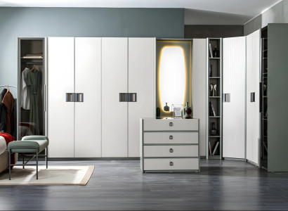 Eckkleiderschrank Kleiderschrank Kommode Schrank Garderobe Holz Weiß Set