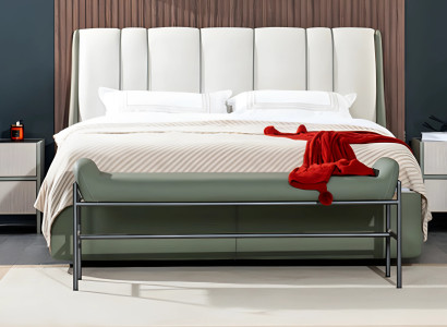 Schlafzimmer Garnitur Doppelbett Bett Nachttische Weiß Stoff 4tlg Set