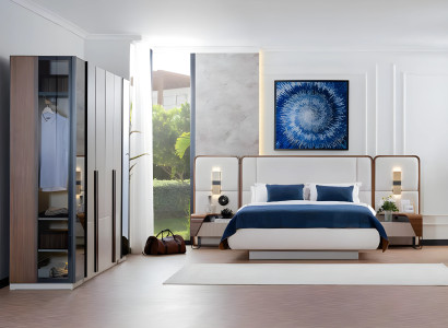 Luxus Komplette Schlafzimmer Bett Nachttische Schrank Weiß Stoff 4tlg