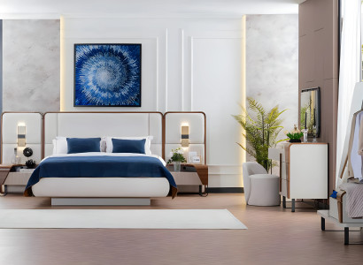 Komplette Schlafzimmermöbel Doppelbett Schminktisch Weiß 7tlg Stoff