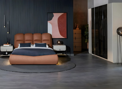 Komplette Schlafzimmer Bett Doppelbett Nachttische Braun Schrank 4tlg