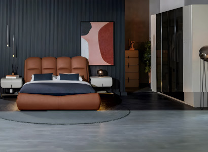 Garnitur Doppelbett Schlafzimmer Bett Nachttische Schrank 4tlg Braun