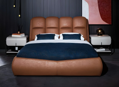 Doppelbett Garnitur Bett Nachttische Braun 4tlg Holz Eckkleiderschrank