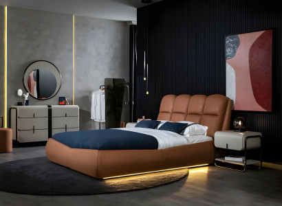 Schlafzimmer Garnitur Bett Nachttische Braun Kommode Schränke 7tlg Lux